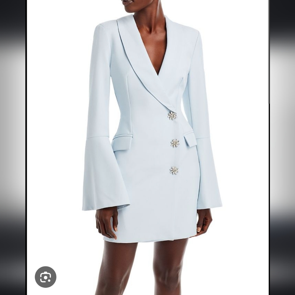 Lavish Alice Blue Blazer Dress Jewel Buttons